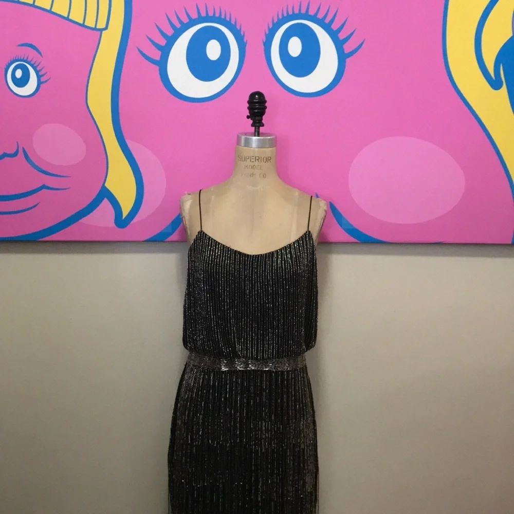 Adrianna Papell Black Beaded Party Dress